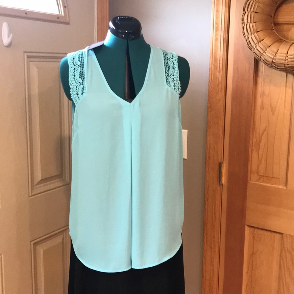 NWT Turquoise Daniel Rainn Eliza Lace Trim Blouse